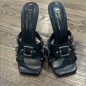 Olivia Ferguson Elegant Black Buckle Heels